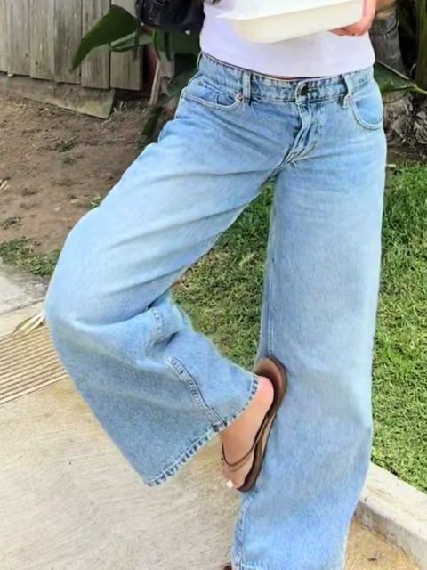 Wide light-wash jeans